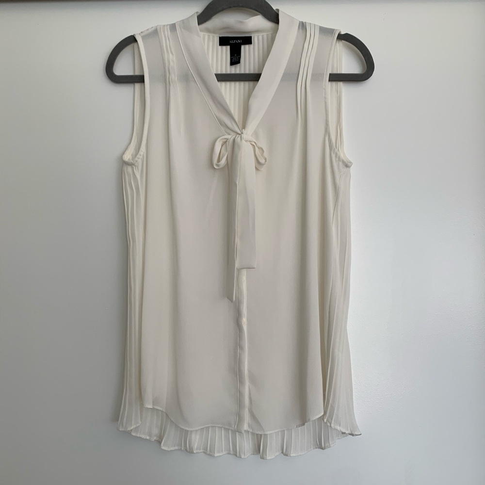 Alfani White Pleated Tie Front Button Down